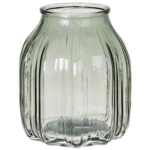 Bloemenvaas klein - lichtgroen - transparant glas - D14 x H16 cm