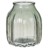 Bloemenvaas klein - lichtgroen - transparant glas - D14 x H16 cm