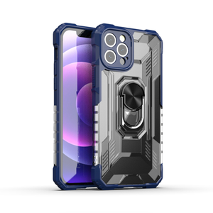 Samsung Galaxy A12 hoesje - Backcover - Rugged Armor - Ringhouder - Shockproof - Extra valbescherming - TPU - Blauw