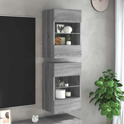 Wandkasten met LED-verlichting voor tv 2 st 40x30x60,5 cm grijs sonoma eiken