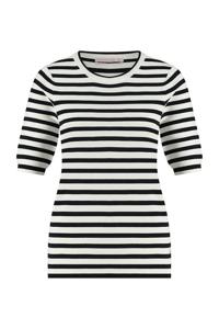 Studio Anneloes Luna Stripe Short Slv Pullover 91510 Trui Korte Mouw 1169 Off White/dark Blue