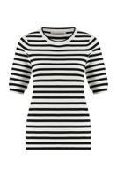 Studio Anneloes Luna Stripe Short Slv Pullover 91510 Trui Korte Mouw 1169 Off White/dark Blue