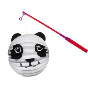 Bol lampion panda - wit - H20 cm - papier - met lampionstokje - 40 cm