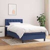 Boxspring met matras stof blauw 90x200 cm