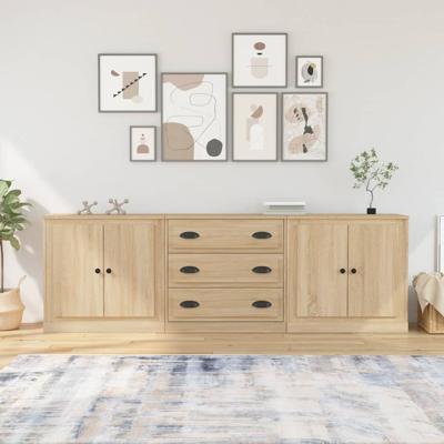 Dressoirs 3 st bewerkt hout sonoma eiken