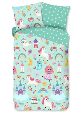 Good Morning Kinderdekbedovertrek "eenhoorn, prinses, regenboog" - Mint - (140x200/220 cm) - Katoen Good Morning Kinderdekbedovertrek "eenhoorn, prinses, regenboog" - Mint - (140x200/220 cm) - Katoen