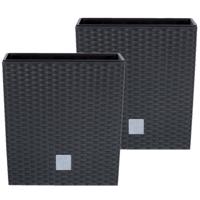 Bloempot/plantenpot Rato - Set van 3x stuks - rotan look - met binnenpot - antraciet - 20 x 20 x 20