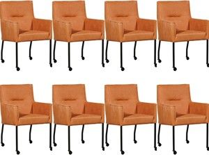 Set van 8 Oranje leren moderne eetkamerstoelen Lucky - Kenia Leer Rost (oranje leer)