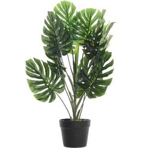 Groene Monstera gatenplant kunstplanten 80 cm met zwarte pot - Kunstplanten