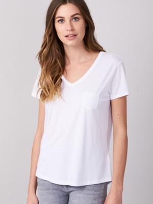 Basic dames T-shirt met V-hals en borstzak