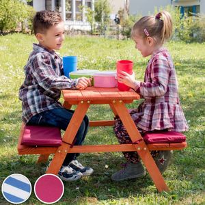 tectake - Kinderpicknicktafel met kussens blauw/wit - 403244