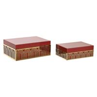 Juwelenkistje DKD Home Decor Metaal Kristal Rood Gouden Hout MDF 25 x 18 x 10 cm (2 Stuks)
