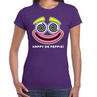 Bellatio Decorations Foute Party T-shirt voor dames - happy de peppie - paars - carnaval/themafeest 2XL  -