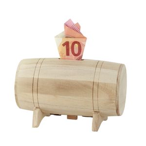 Spaarpot voor kinderen/volwassenen - Houten vat/ton - 13 x 8 cm