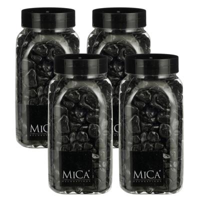 Mica Decorations decoratie stenen - 4x - 650ml - zwart mix - hobby steentjes
