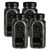 Mica Decorations decoratie stenen - 4x - 650ml - zwart mix - hobby steentjes