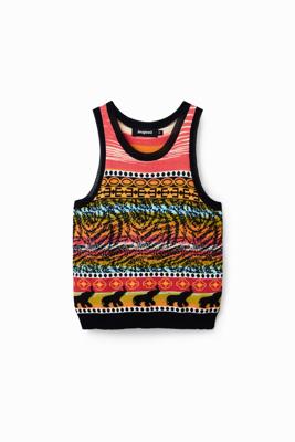 Gebreid T-shirt met sierranden - ORANGE - L