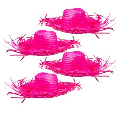 Set van 4x stuks roze Tropische Hawaii thema strohoed met grote rand