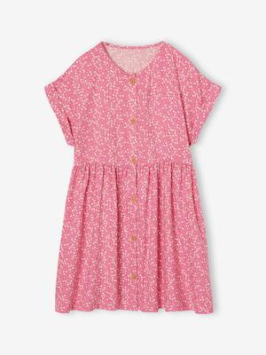 Geknoopte meisjesjurk met bloemen rouge