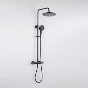 Fortifura Calvi Regendoucheset - thermostatisch - 25cm hoofddouche - metalen slang - ronde handdouche - mat zwart SW115998 SW496816