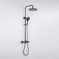 Fortifura Calvi Regendoucheset - thermostatisch - 25cm hoofddouche - metalen slang - ronde handdouche - mat zwart SW115998 SW496816