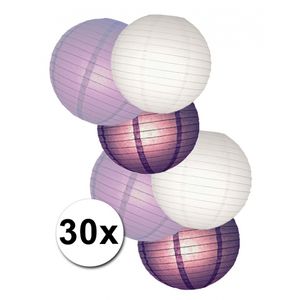 Paars met witte lampionnen pakket 30 stuks