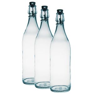 3x Ronde beugelflessen/weckflessen transparant 1 liter