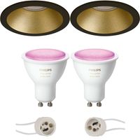 Pragmi Pollon Pro - Inbouw Rond - Mat Zwart/Goud - Verdiept - Ø82mm - Philips Hue - LED Spot Set GU10 - White and Color Ambiance - Bluetooth Pragmi Pollon Pro - Inbouw Rond - Mat Zwart/Goud - Verdiept - Ø82mm - Philips Hue - LED Spot Set GU10 - White and Color Ambiance - Bluetooth
