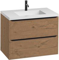 Saqu Salto voorgemonteerd badmeubel incl. mat witte wastafel 80x52cm wild eiken/zwart