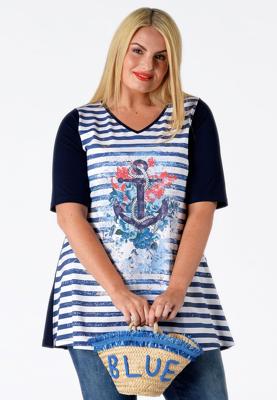 Yoek Tuniek flare met anker | Blauw | Maat Plus