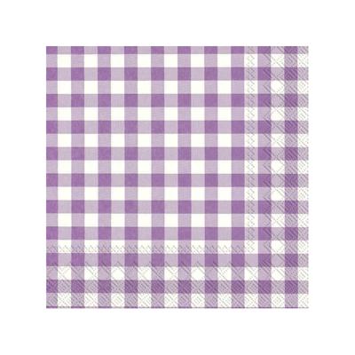 Servetten Vichy Karo - 20x stuks - 3-laags - paars/wit geblokt - 33 x 33 cm - Lente/pasen