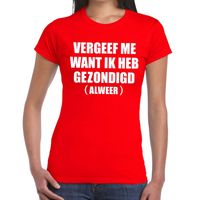 Vergeef me tekst t-shirt rood dames - thumbnail