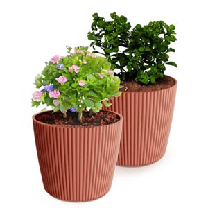 Plantenpot/bloempot Buckingham - 2x - buiten/binnen - kunststof - steenrood - D23 x H21 cm