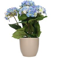 Hortensia kunstplant met bloemen blauw - in pot taupe - 40 cm hoog