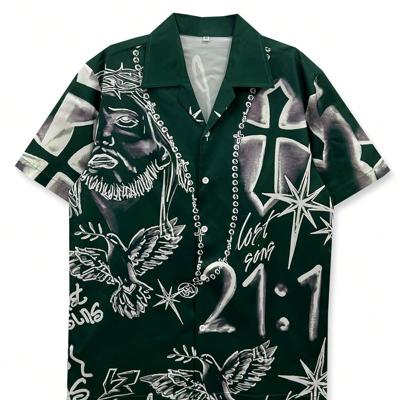Men's Short Sleeve Floral and Abstract Print Casual Lapel Shirt Army Green / S Men's Short Sleeve Floral and Abstract Print Casual Lapel Shirt Army Green / S