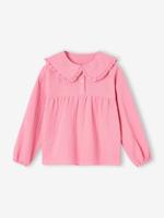 Meisjesblouse van gaas met Claudine-kraag oudroze