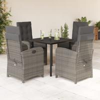 5-delige Tuinset met kussens poly rattan grijs