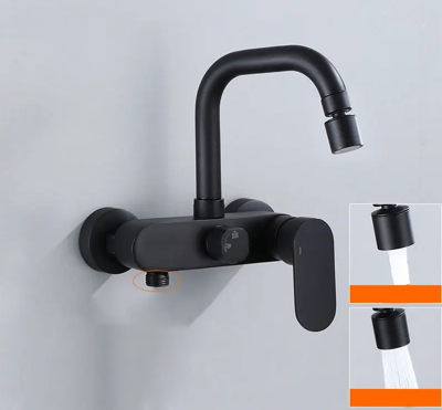 AquaJet Zwart Messing Wandkraan met Zijspuit AquaJet Zwart Messing Wandkraan met Zijspuit