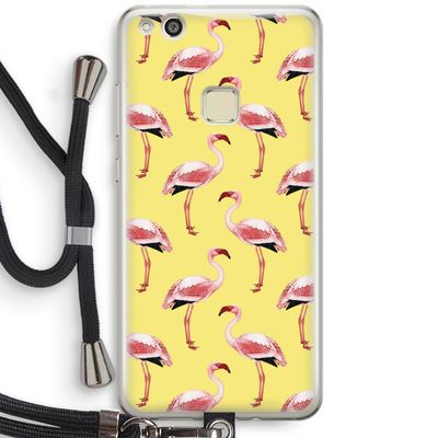Flamingo's geel: Huawei Ascend P10 Lite Transparant Hoesje met koord
