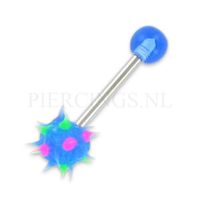 Tongpiercing met tickler blauw spikes