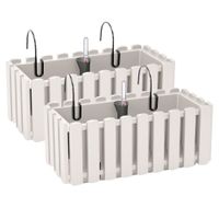 2x stuks fence-look ophang plantenbakken/bloembakken kunststof 38 x 18 x 16 cm parel wit