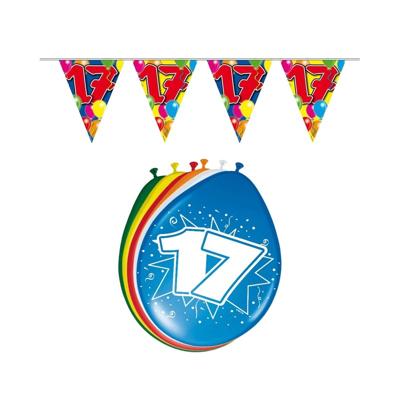 Leeftijd feestversiering pakket - 17 jaar - verjaardag - ballonnen - vlaggenlijn