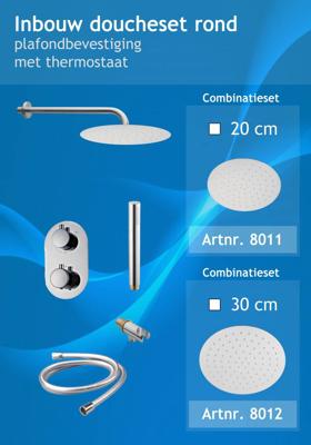 Inbouw douchecombi Rond met muursteun en douchekop 20 cm