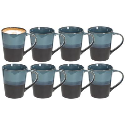 Koffiemokken Lagune - 8x stuks - Keramiek - blauw/grijs - 360 ml - 9 x 10 cm