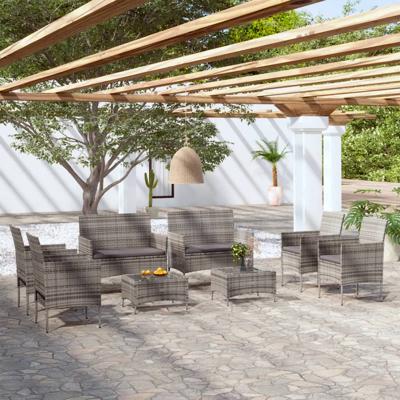 8-delige Loungeset met kussens poly rattan grijs