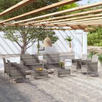 8-delige Loungeset met kussens poly rattan grijs