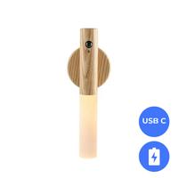 Pipe bed-wandlamp oplaadbaar van echt Essen Hout, LED 1Watt met PIR bewegingssensor