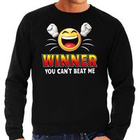 Funny emoticon sweater Winner you cant beat me zwart heren