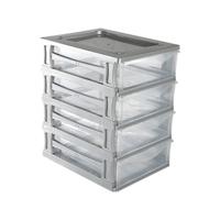 Ladeblokje/bureau organizer 4x grote lades - grijs/transparant - L26 x B35 x H39 cm - kunststof