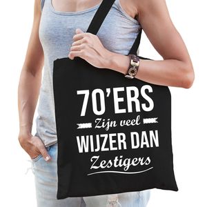 70ers zijn veel wijzer dan zestigers kado / verjaardag tas 70 jaar zwart voor dames - Feest Boodschappentassen